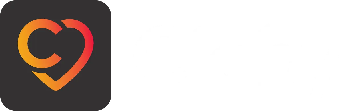 Cluby-logo, vaaka — Tumma ikoni, valkoinen teksti