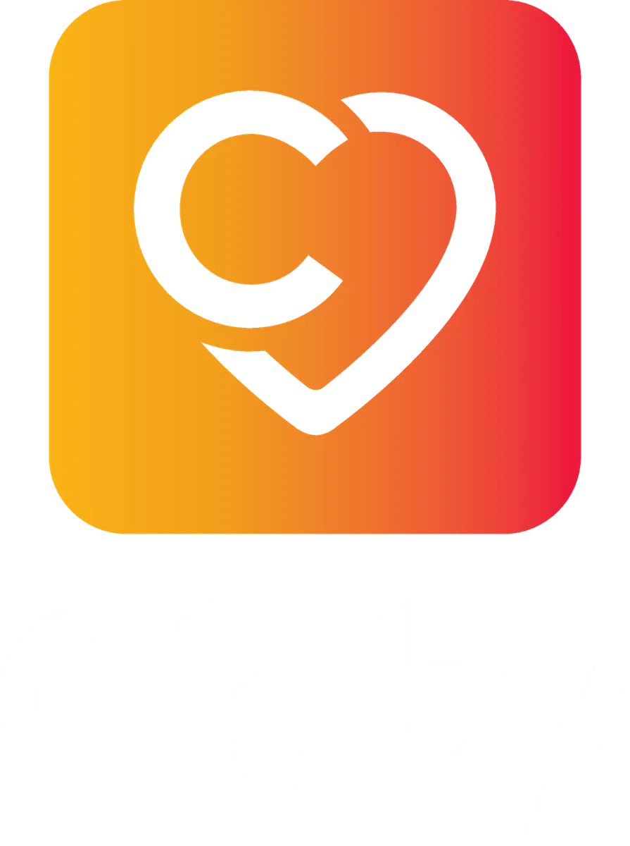 Cluby-logo, pysty — Oranssi ikoni, valkoinen teksti